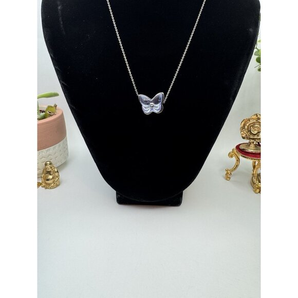 Baccarat Sterling Silver Crystal Butterfly Necklace Iridescent Violet France 17” - Picture 4 of 10